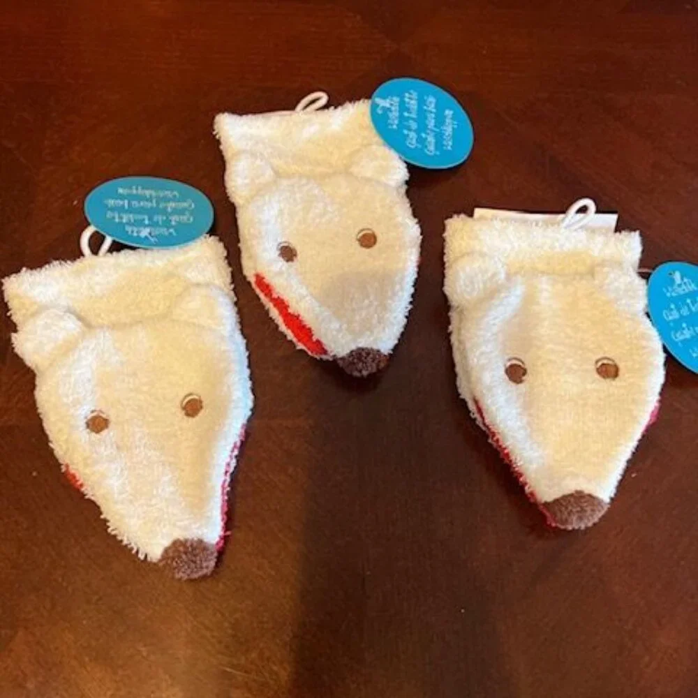 Set Of 3 Animal-Themed Terry Cloth Washcloth Mitts For Kids Bath Time